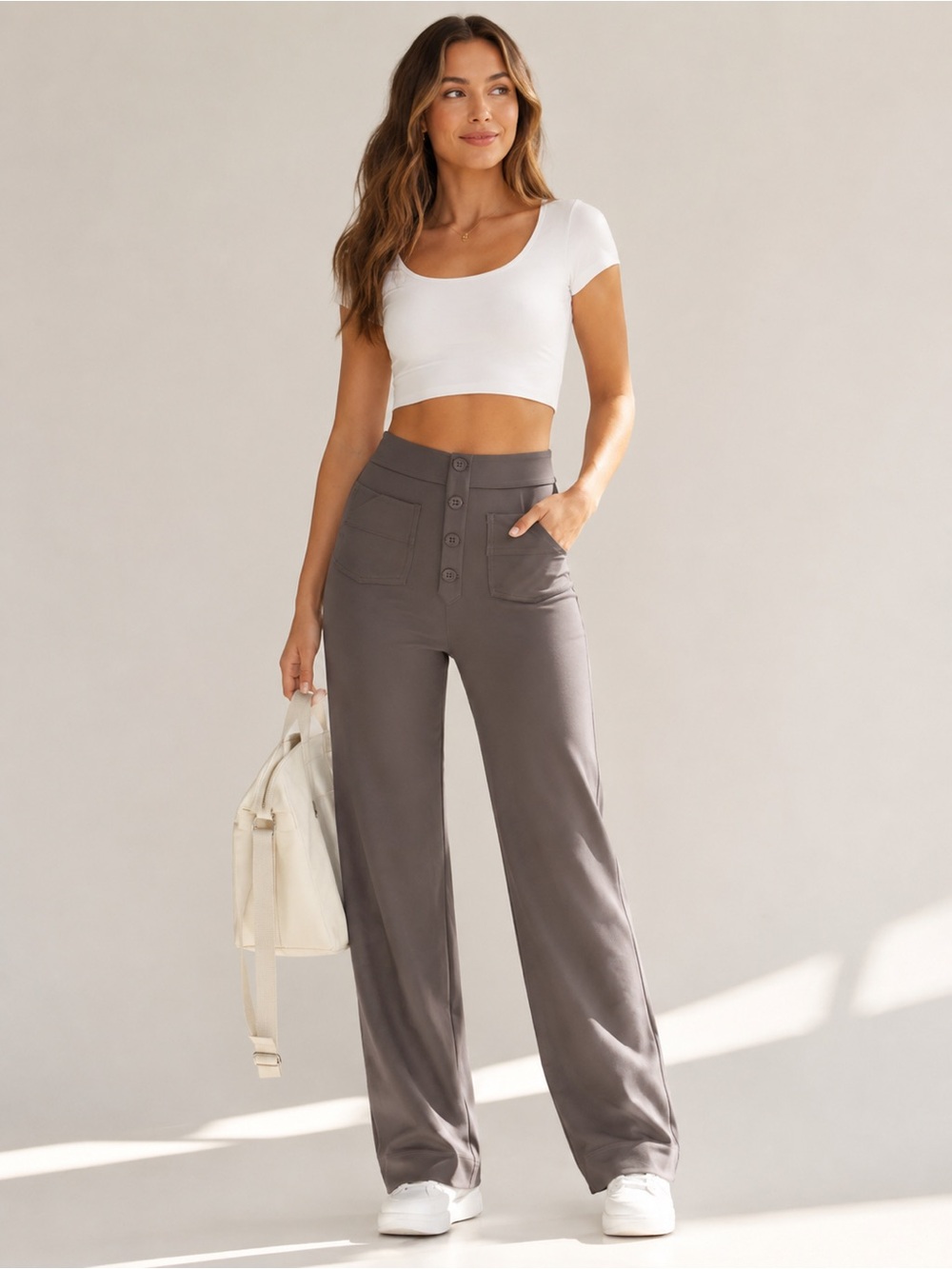 Halara DayStretch High Waisted Straight Leg Casual Pants Gray NWT Medium